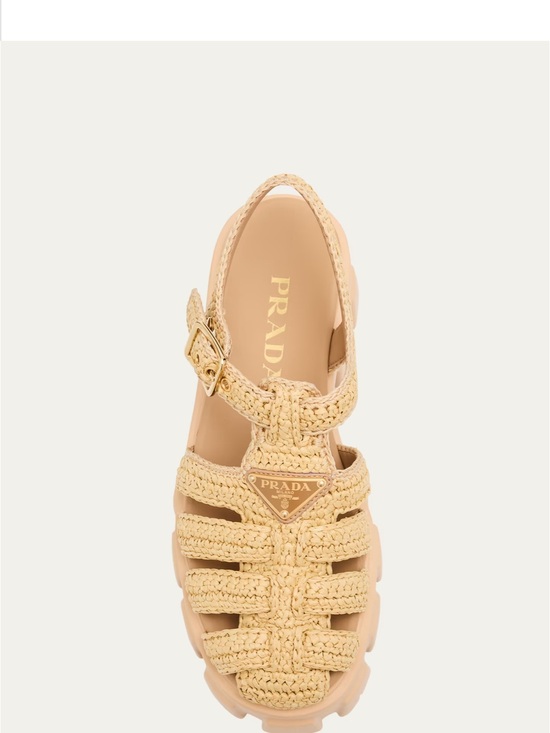 Prada Shoes - Prada Women’s Cream Woven Fisherman Sandals with Gold Logo